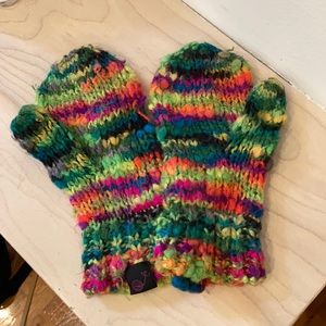 Multicolor neon cable knit mittens